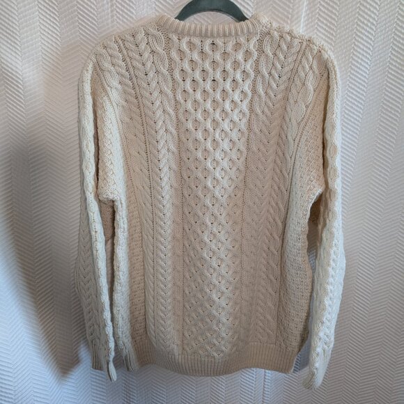 Carraig Donn Irish Wool Sweater Cream Cable Knit Pullover Fisherman Size Medium - Picture 6 of 11